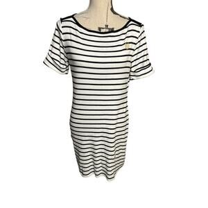 Chaps White Striped T Shirt Dress Size M Cotton Short Sleeve Casual Nautical
